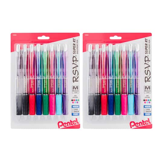 Pentel® R.S.V.P.® Super RT Retractable Ballpoint Pen, 2 Packs of 8 in Black/Red/Blue | 1 mm | Michaels®